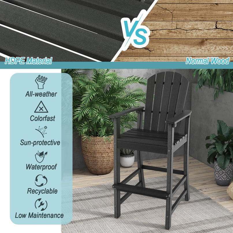 Giantex Outdoor HDPE Bar Stool, Tall Adirondack Chair with Armrests and Footrest, 30 Inches Counter Height Bar Stool