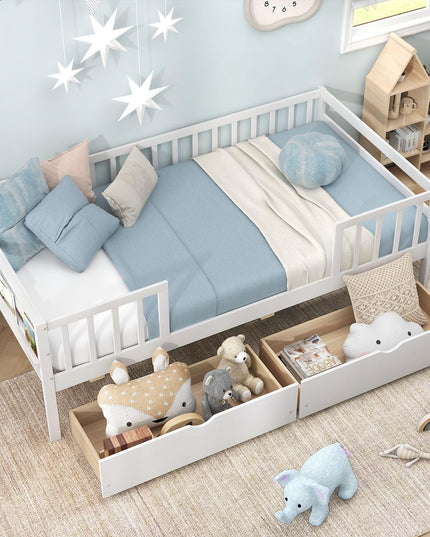 Giantex Twin Daybed with Drawers, Wooden Twin Bed Frame with Side Storage & Slats Support