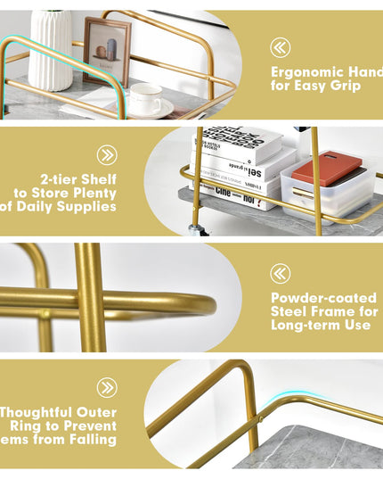 Giantex Gold Bar Cart, Island Service Cart, 2 Tier Storage Shelves with Guardrail for Dining Room Wine Coffee Bar