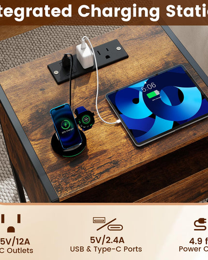 Giantex Night Stand with Charging Station for Bedroom Small Spaces