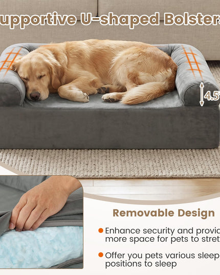 Giantex 40 inch Reversible Memory Foam Dog Sofa Bed with 3-Sided Bolsters