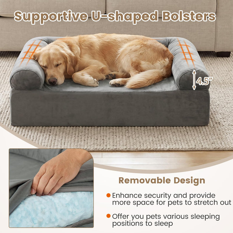 Giantex 40 inch Reversible Memory Foam Dog Sofa Bed with 3-Sided Bolsters