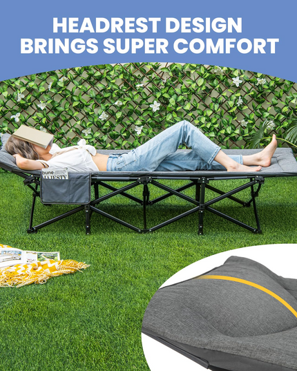 Giantex Folding Camping Cot for Adults - Sleeping Cot Bed with Carry Bag, Cushion & Headrest, 10 Foots