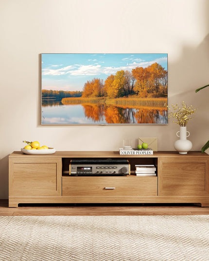 Meuble TV moderne de style ferme Giantex avec armoires de rangement et tiroir pour téléviseurs de 60 à 80 pouces