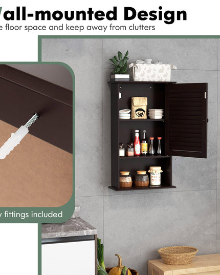Giantex Bathroom Wall Mount Cabinet - Over The Toilet Storage Organizer with Single Door and Adjustable Shel