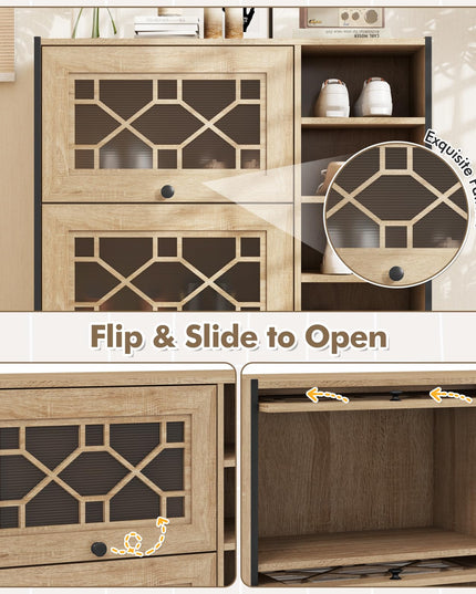 Giantex Shoe Cabinet with Flip & Slide Doors, Shoe Storage Cabinet with Adjustable Cube Shelves(Decorative Doors)