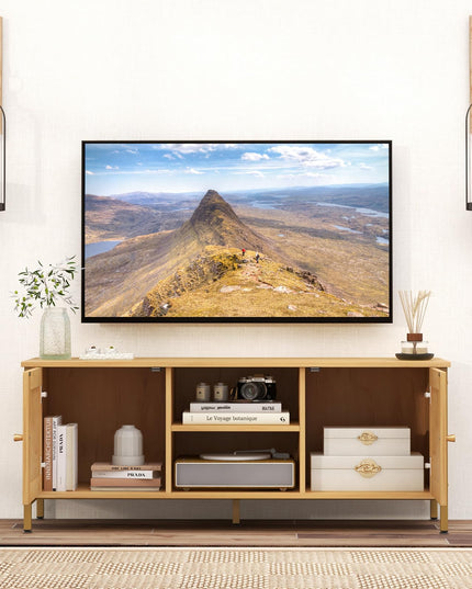 Giantex TV Stand for TVs up to 55'' - Farmhouse Entertainment Center with 2 Cabinets, Storage Shelves