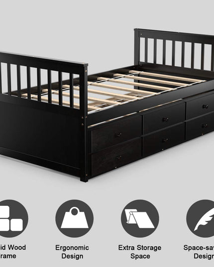 Giantex Twin Captain's Bed with Trundle Bed, Wood Storage Daybed with 3 Storage Drawers