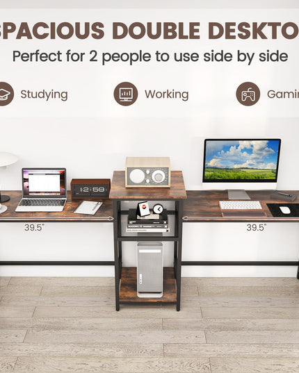 Giantex 97" 2 Person Desk with Power Outlets, Extra Long Double Computer Desk w/Printer Stand