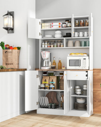 Giantex Kitchen Pantry Cabinet, 71” Tall Buffet Cabinet with Hutch, Built-in Power Outlet