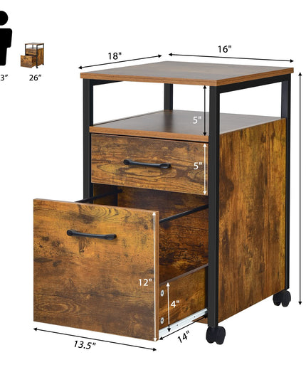 Giantex 2-Drawer Rolling File Cabinet, Under Desk File Cabinet Printer Stand on Wheels, Rustic Brown