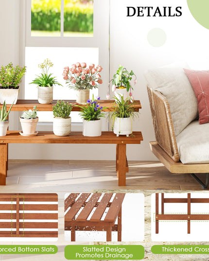 Giantex 2 Tier Wood Plant Stand with Teak Oil Finish