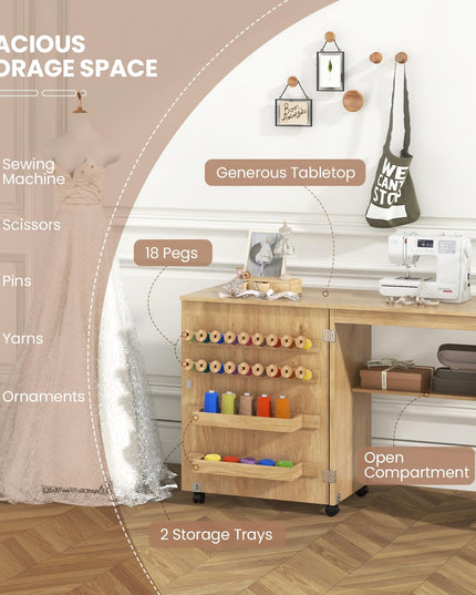 Giantex Folding Sewing Table - Farmhouse Sewing Machine Cabinet with Barn Door