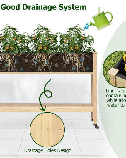 Giantex Jardinières surélevées mobiles Lot de 1/2 jardinières en bois