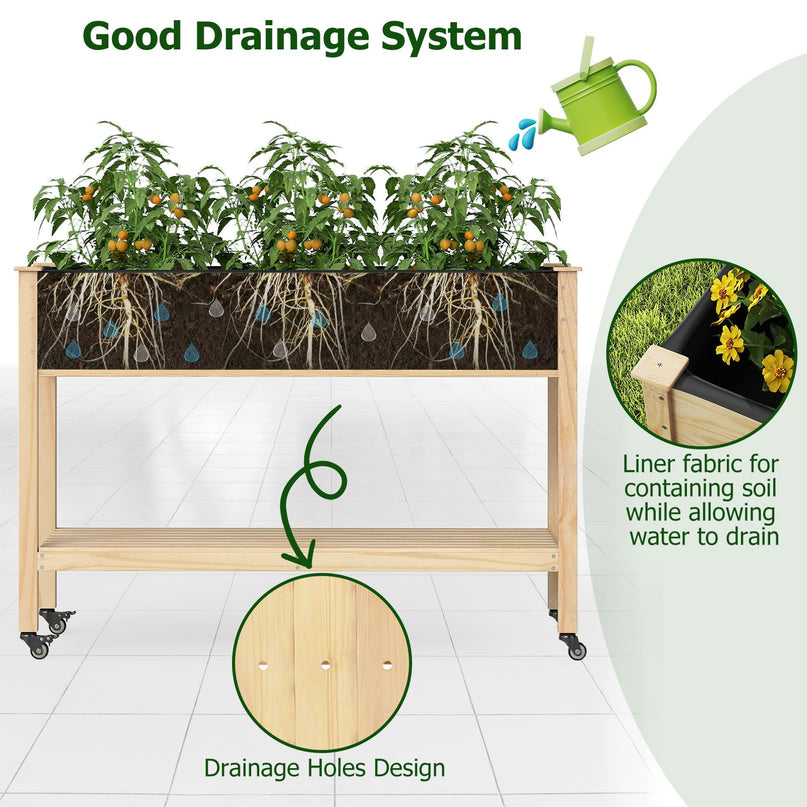 Giantex Mobile Raised Garden Beds Set of 1/2 Wood Planter Box