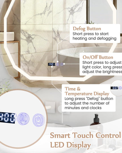 LED Bathroom Mirror, Lighted Beveled Edge Vanity Mirror Wall Mounted