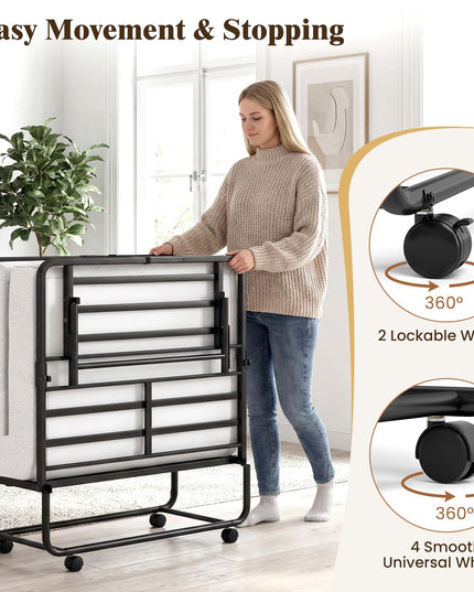 Cadre de lit pliant Giantex Twin avec matelas de 5 pouces et mousse à mémoire de forme (75" x 38")