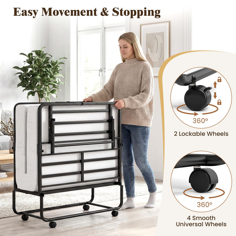 Cadre de lit pliant Giantex Twin avec matelas de 5 pouces et mousse à mémoire de forme (75" x 38")