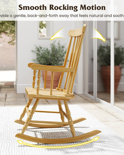 Giantex Outdoor Wood Rocking Chair Patio Rocking Chair with Solid Rubber Wood Frame