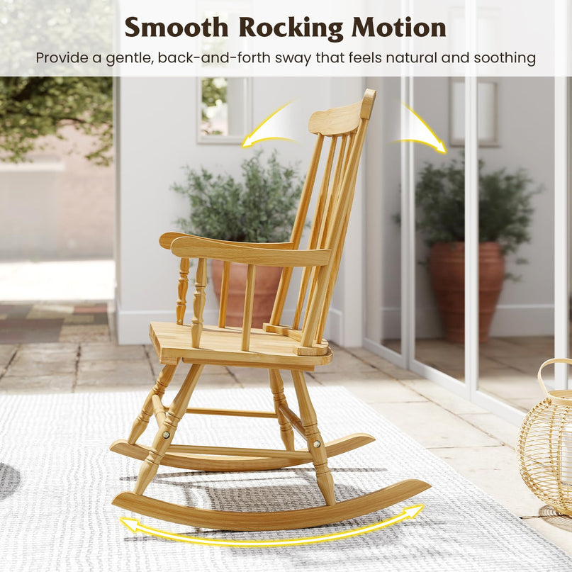 Giantex Outdoor Wood Rocking Chair Patio Rocking Chair with Solid Rubber Wood Frame