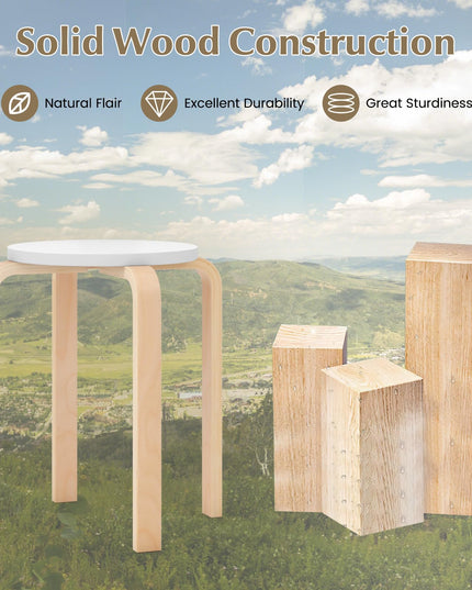 Giantex Bentwood Stackable Stools Set of 4, 18" Round Stacking Backless Nesting Stools