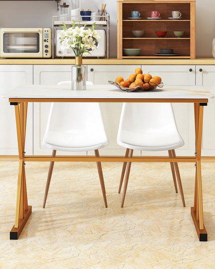 Giantex 44" Sintered Stone Dining Table with X-Shaped Gold Metal Frame