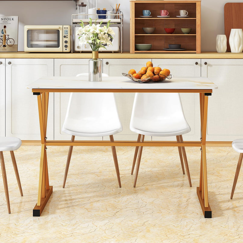 Giantex 44" Sintered Stone Dining Table with X-Shaped Gold Metal Frame