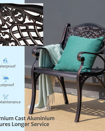 Giantex Ensemble bistrot de jardin 3 pièces, en aluminium moulé, table de jardin ronde avec trou pour parasol, 2 chaises de jardin