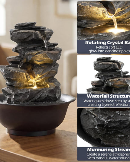Giantex Warm Light Rock Tabletop Water Fountain Zen Meditation
