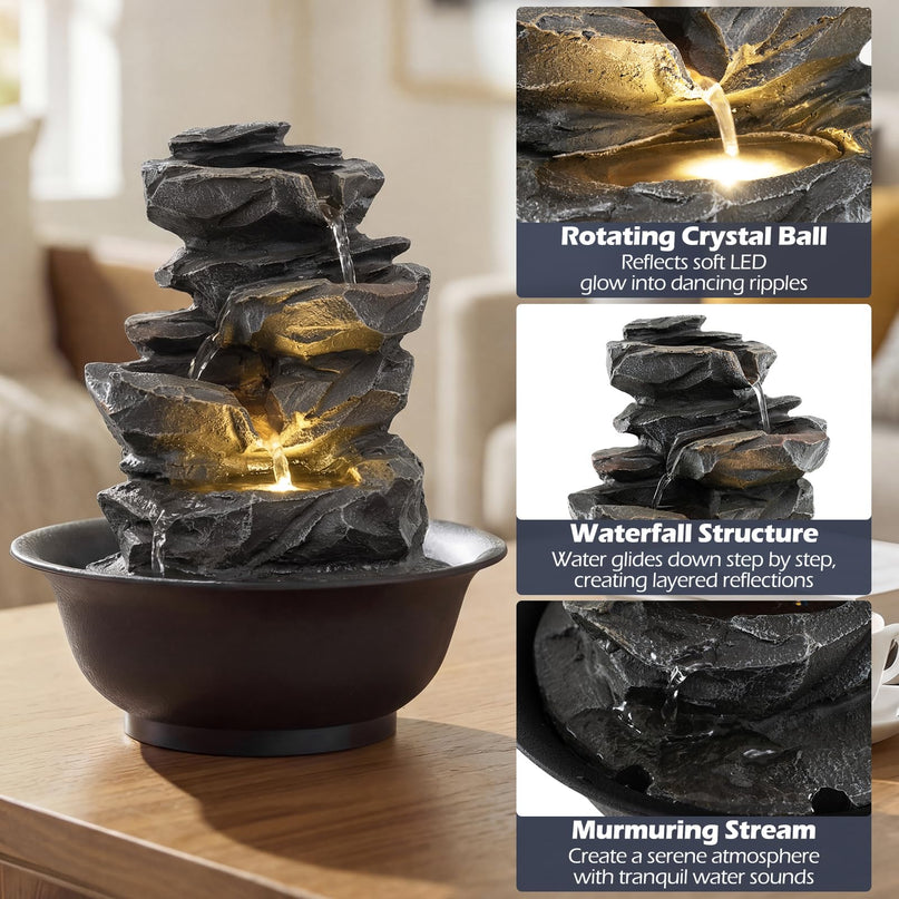 Giantex Fontaine d'intérieur de table lumineuse chaude Rocher Méditation Zen