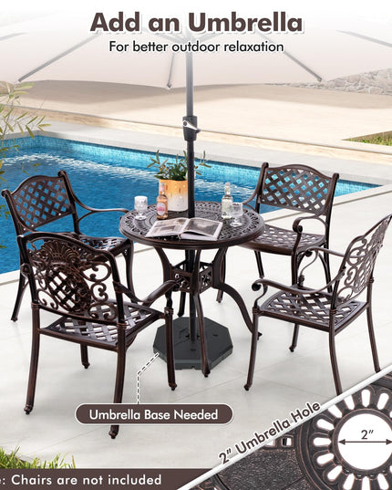 Giantex 31.5" Patio Bistro Table, Cast Aluminum Table Side Table with 2" Umbrella Hole & Adjustable Footpads