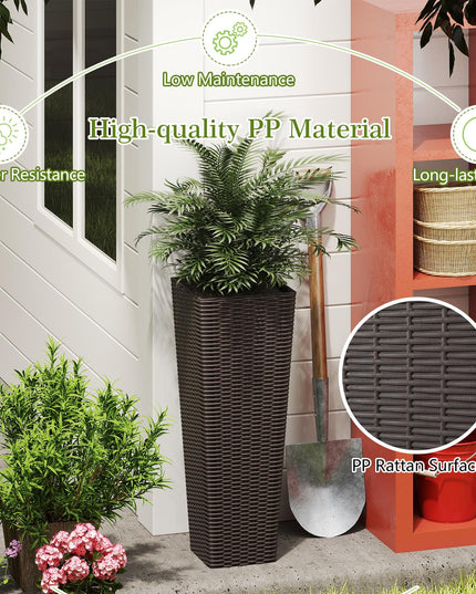Giantex Rattan Tall Planter Set of 2 Outdoor Large Tapered Planters with Removable Inner Trays