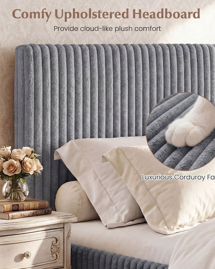 Lit de rangement relevable Giantex Queen Size avec tête de lit capitonnée à chevrons et oreilles.