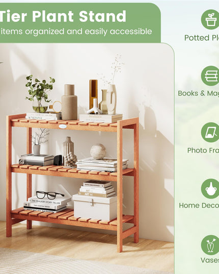 Giantex 3-Tier Solid Wood Plant Stand Wooden Flower Pot Display Rack