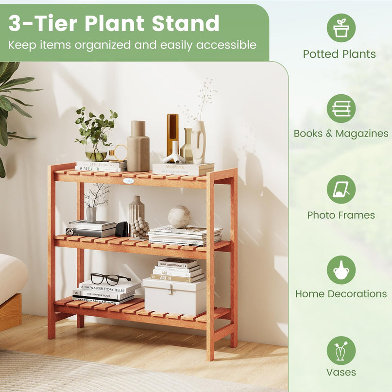 Giantex 3-Tier Solid Wood Plant Stand Wooden Flower Pot Display Rack