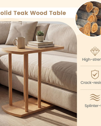 Giantex Table d'appoint en teck en C étroite à 2 niveaux pour canapé (1/2)