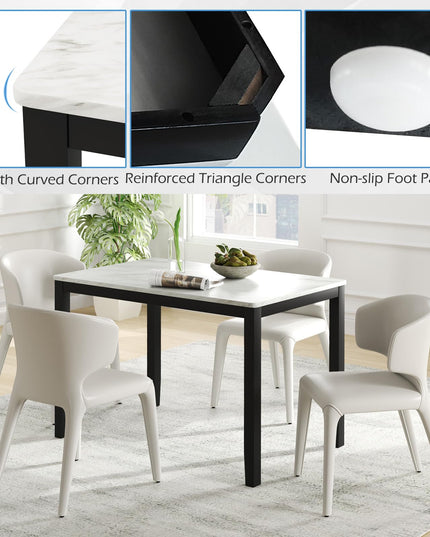 Giantex Dining Table for 4 People, 45" Rectangular Mid Century Kitchen Table with Faux Marble Tabletop