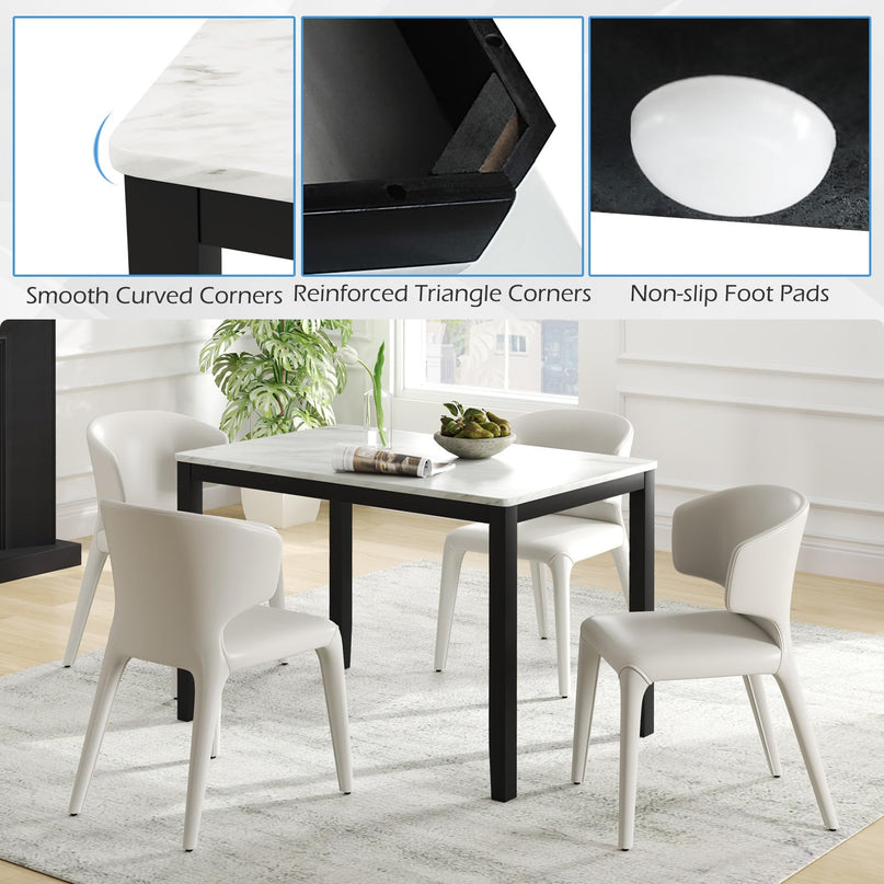 Giantex Dining Table for 4 People, 45" Rectangular Mid Century Kitchen Table with Faux Marble Tabletop