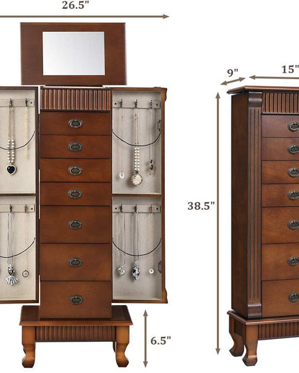 Standing Jewelry Armoire Cabinet Storage Chest - Giantex