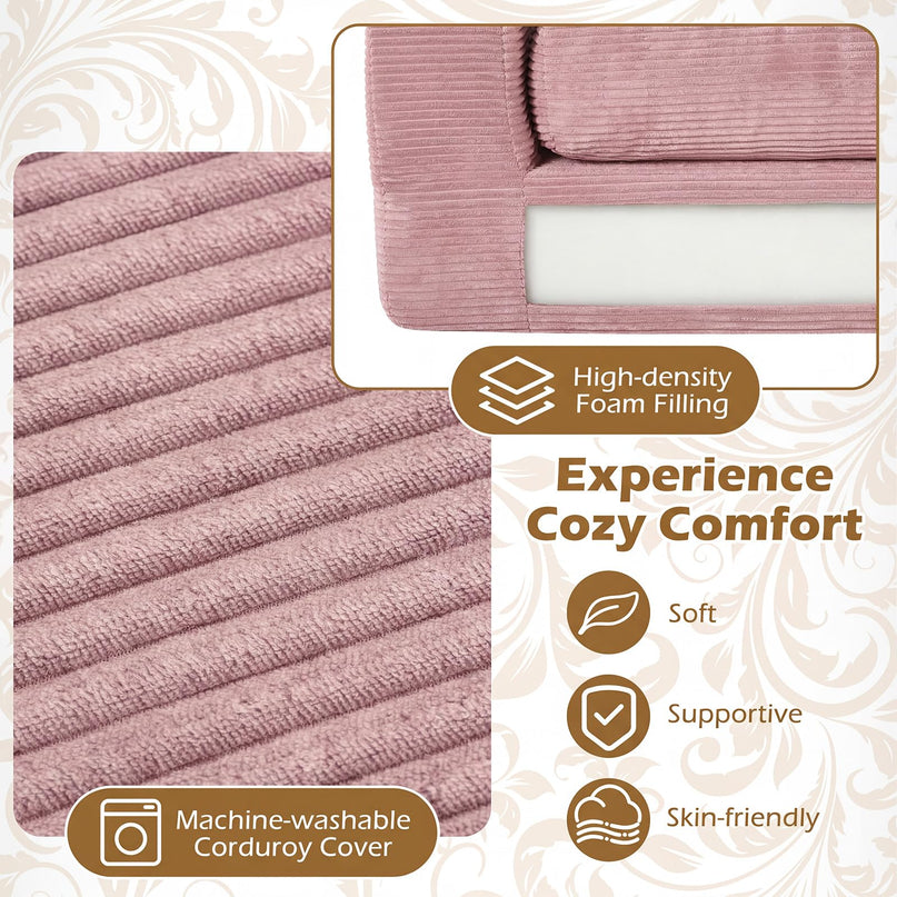 Giantex 2-Seater Floor Couch | Loveseat Foam Sofa with Removable Corduroy Cover