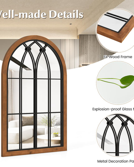 CHARMAID Arched Window Wall Mirror, 36''L x 24''W Farmhouse Accent Mirror