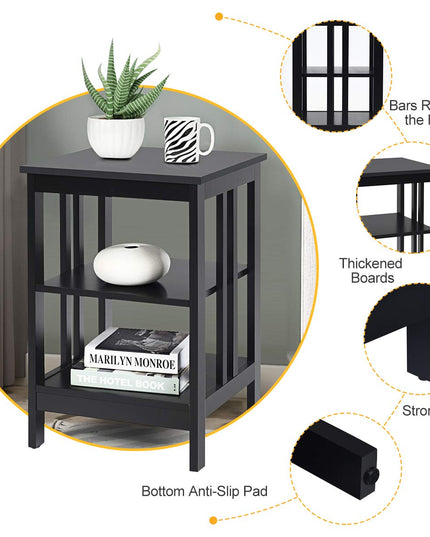 Giantex Nightstand 3-Tier Sofa Side Table W/Reinforced Bars and Stable Structure