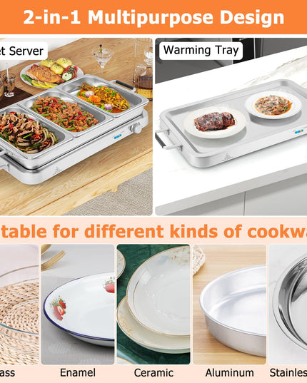 Giantex Buffet Server & Electric Food Warmer, 2-in-1 Food Warming Tray, Adjustable Temperature