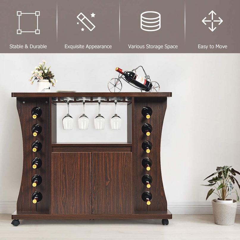 Buffet Server, Rolling Sideboard, Wood Credenza, Console Table