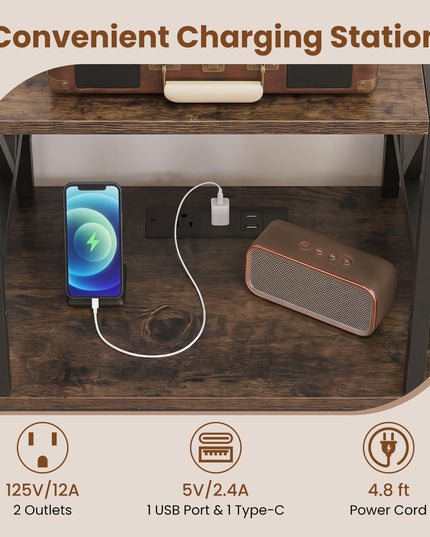 Giantex Large Record Player Stand with Charging Station