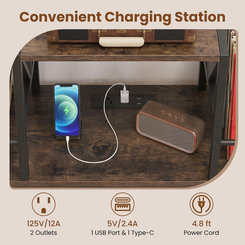 Giantex Large Record Player Stand with Charging Station