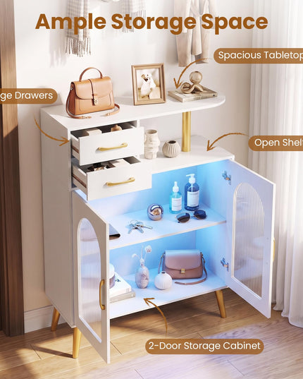 GIANTEX Sideboard Buffet Cabinet with LED Lights for Kitchen Living Room