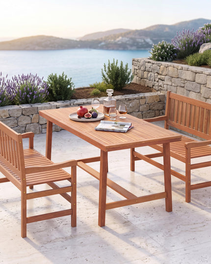 GIANTEX 44 Inch Solid Wood Patio Bench with Slatted Backrest & Armrests for Porch