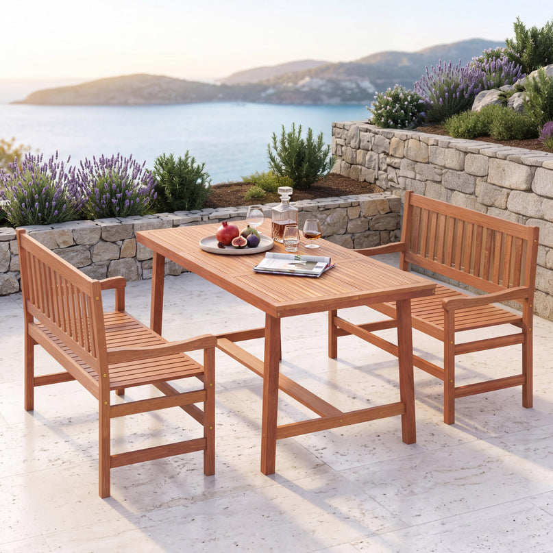GIANTEX 44 Inch Solid Wood Patio Bench with Slatted Backrest & Armrests for Porch