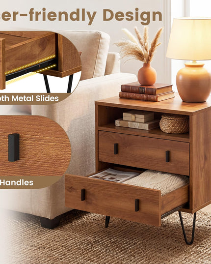 Table de chevet Giantex avec 2 tiroirs pour chambre à coucher et bureau